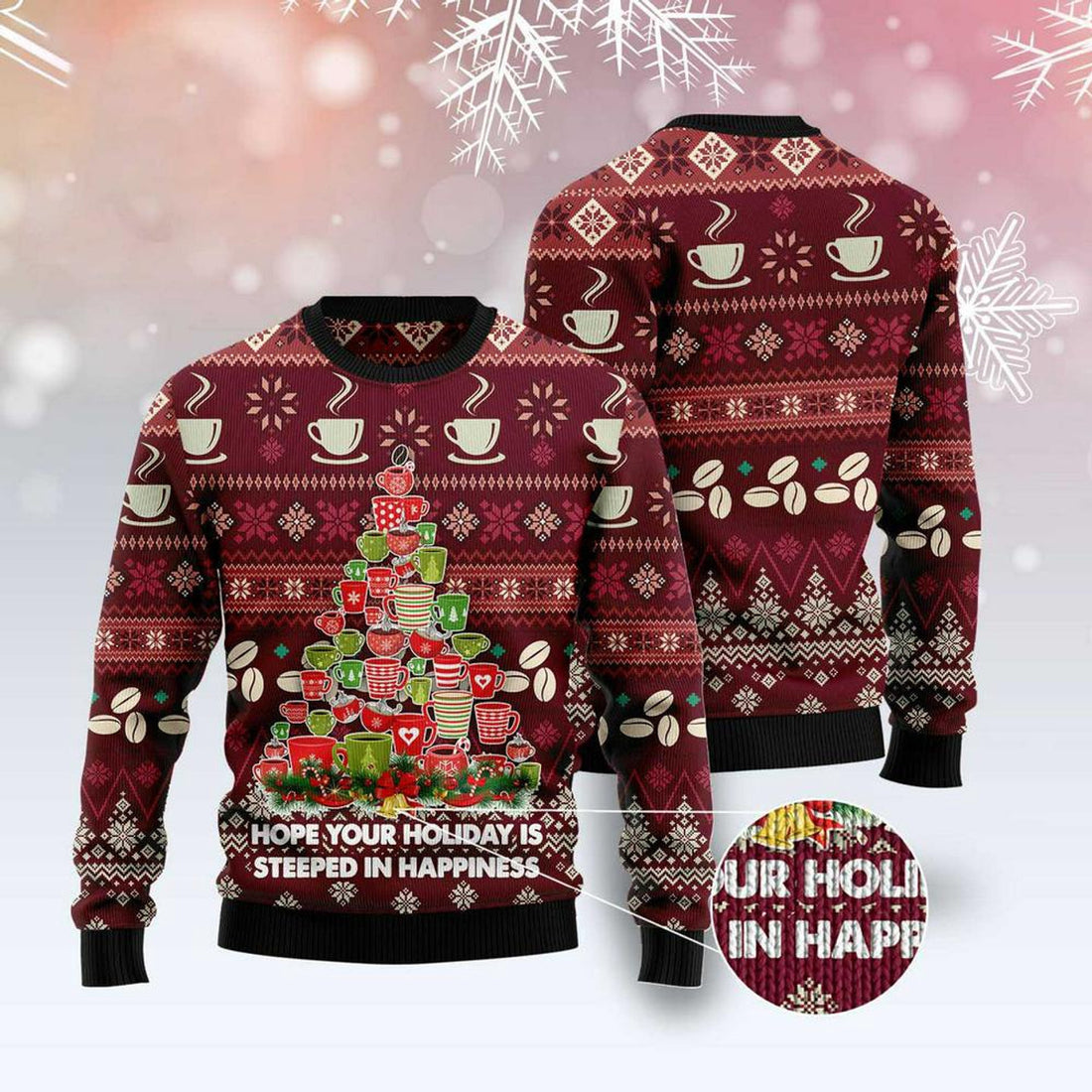 FUNSTUFFPRINT Coffee Christmas Tree Ugly Christmas Sweater, Xmas Tree Sweater, Christmas Sweater Ugly  Sweater