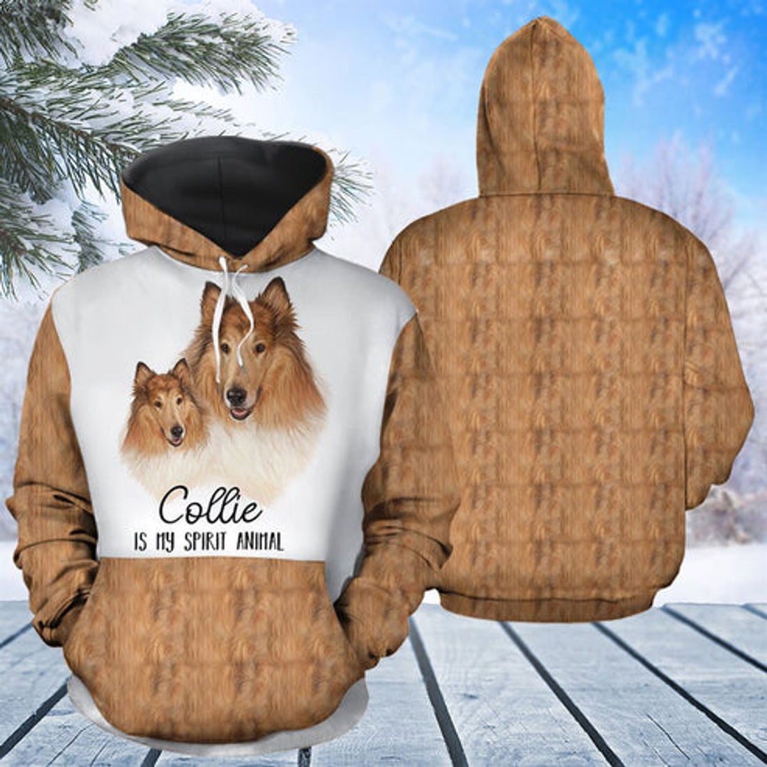 FUNSTUFFPRINT 3D Collie My Spirit Animal All Over 3D Hoodie and Zip Hoodie