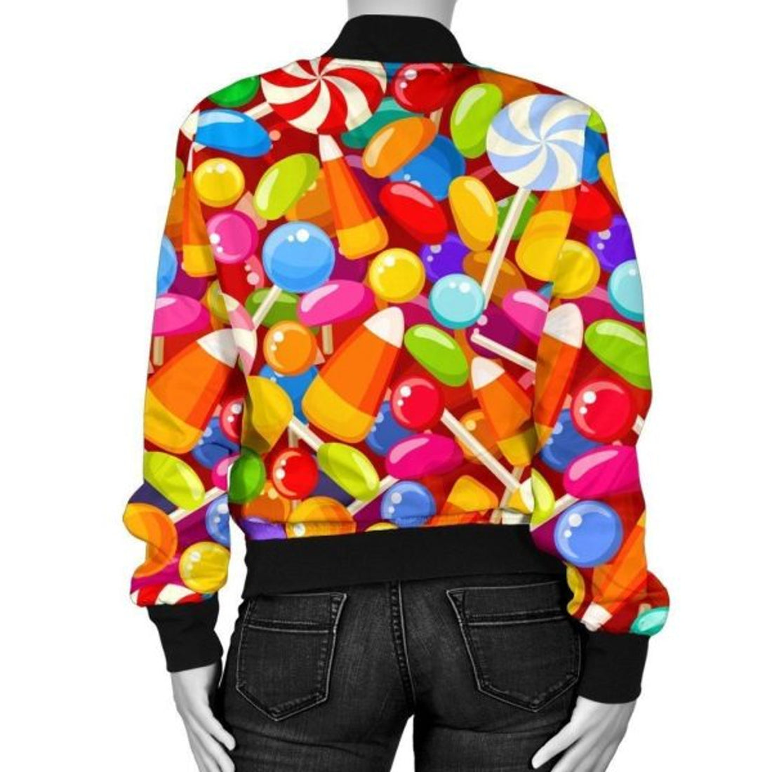 FUNSTUFFPRINT Colorful Candy Pattern Print Women Casual 3D Bomber Jacket
