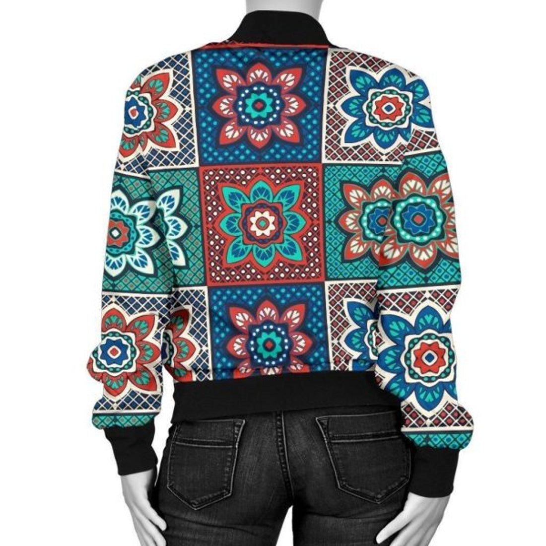 FUNSTUFFPRINT Colorful Mosaic Print Pattern Women Casual 3D Bomber Jacket
