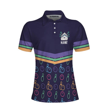 Custom Colorful Bowling Pattern Custom Short Sleeve Woman Polo Shirt, Personalized Bowling Themed Shirt For Ladies, Cool Gift For Bowlers