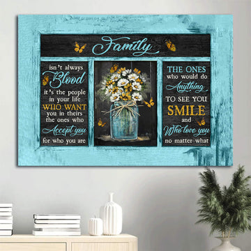 Colorful Flower Painting Yellow Butterfly Black Background Family Isn't Always Blood Canvas Wall Art - Christian Wall Decor