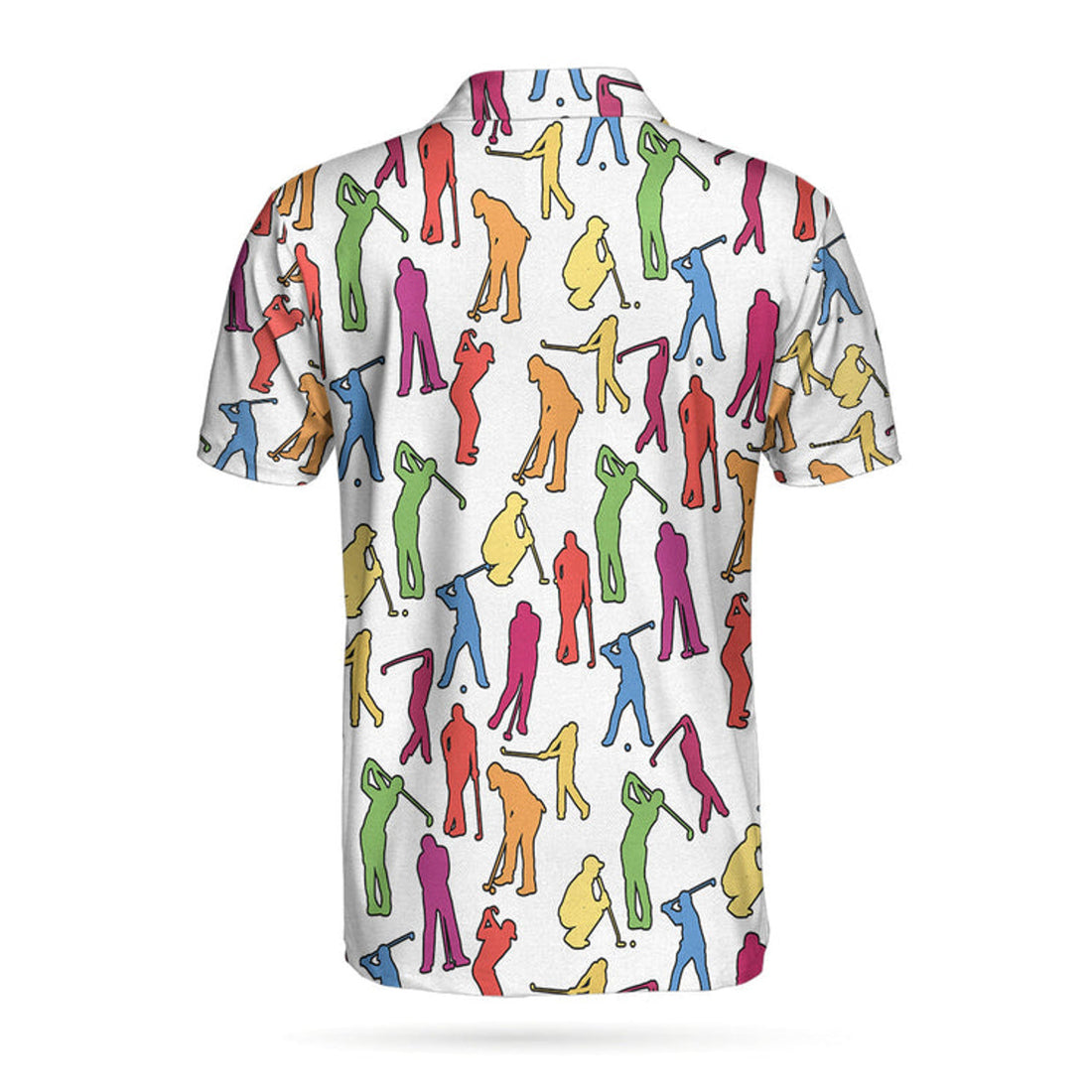 Colorful Male Golfer Short Sleeve Polo Shirt, White Silhouette Polo Shirt, Best Golf Shirt For Men
