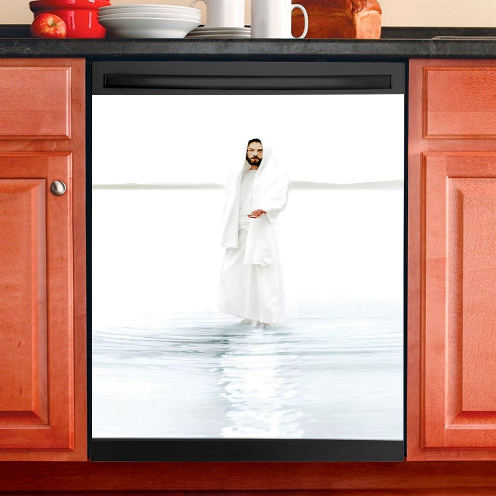 Come And See Blue White Jesus Dishwasher Cover, Christian Dishwasher Magnet Cover, Jesus Kitchen Decor