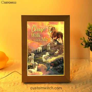 Come Walk With Me Lion And Lambs Frame Lamp Art - Bible Verse Art - Christian Inspirational Decor
