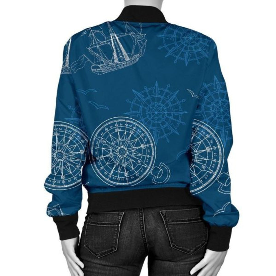 FUNSTUFFPRINT Compass Direction Pattern Print Women Casual 3D Bomber Jacket