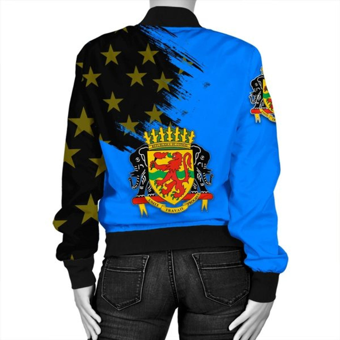 FUNSTUFFPRINT Congo Coat Of Arms Women's Bomber Jacket - Flag Style 3D Bomber Jacket