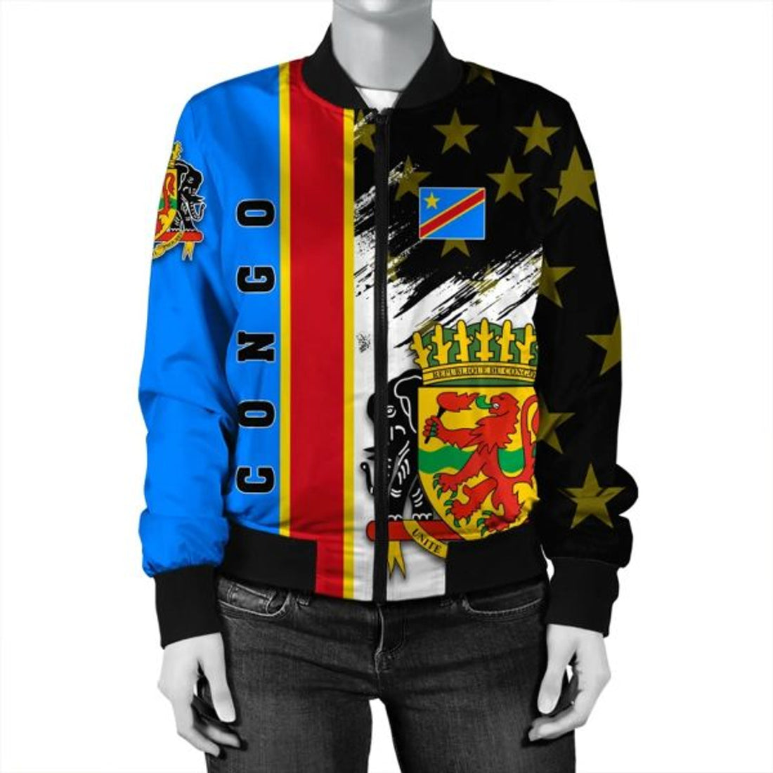 FUNSTUFFPRINT Congo Coat Of Arms Women's Bomber Jacket - Flag Style 3D Bomber Jacket