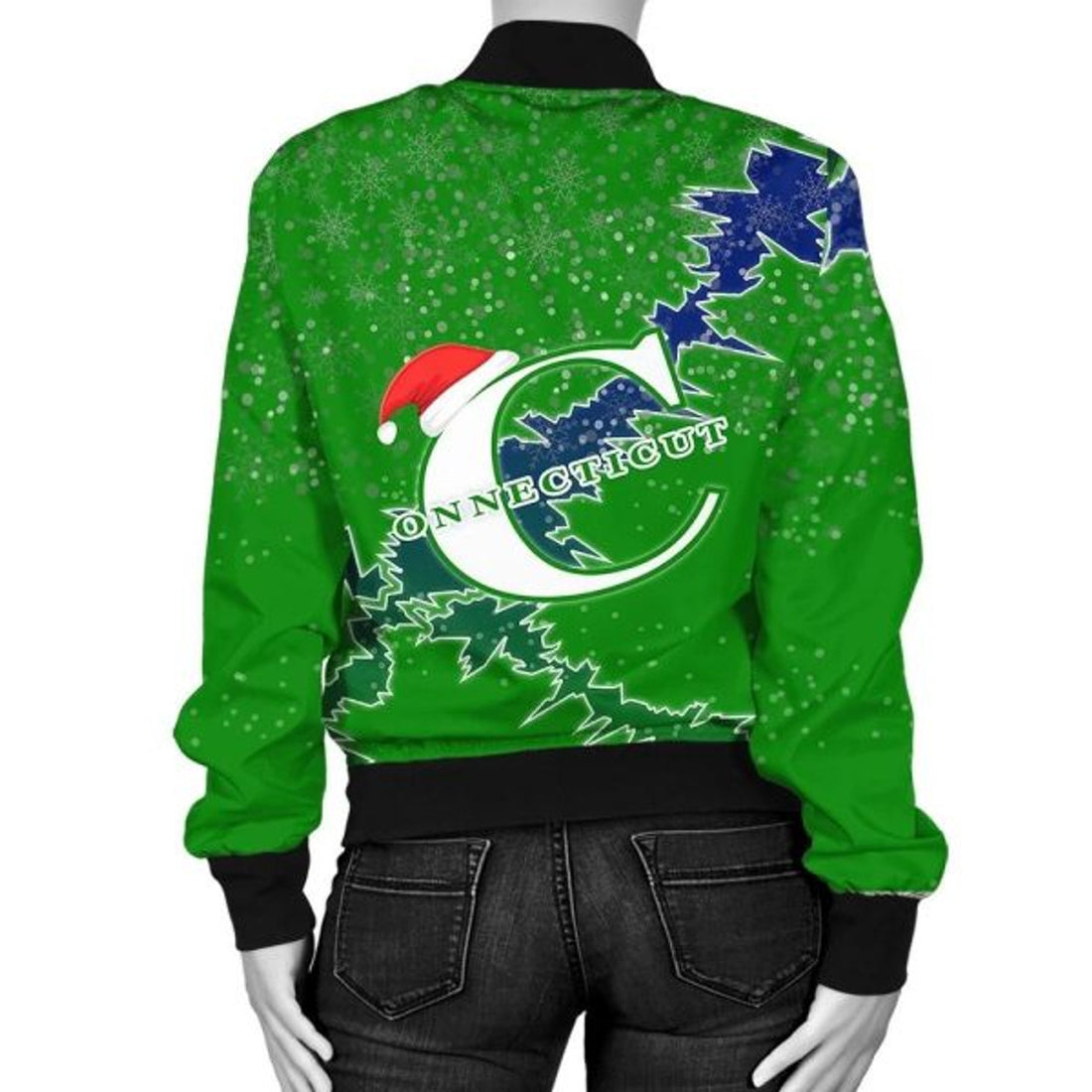 FUNSTUFFPRINT Connecticut Christmas Coat Of Arms Women Bomber Jacket Style 3D Bomber Jacket