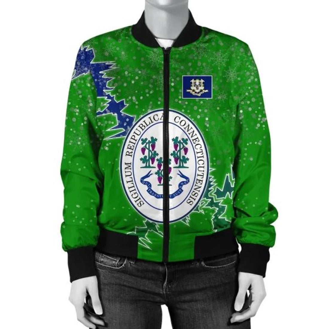 FUNSTUFFPRINT Connecticut Christmas Coat Of Arms Women Bomber Jacket Style 3D Bomber Jacket