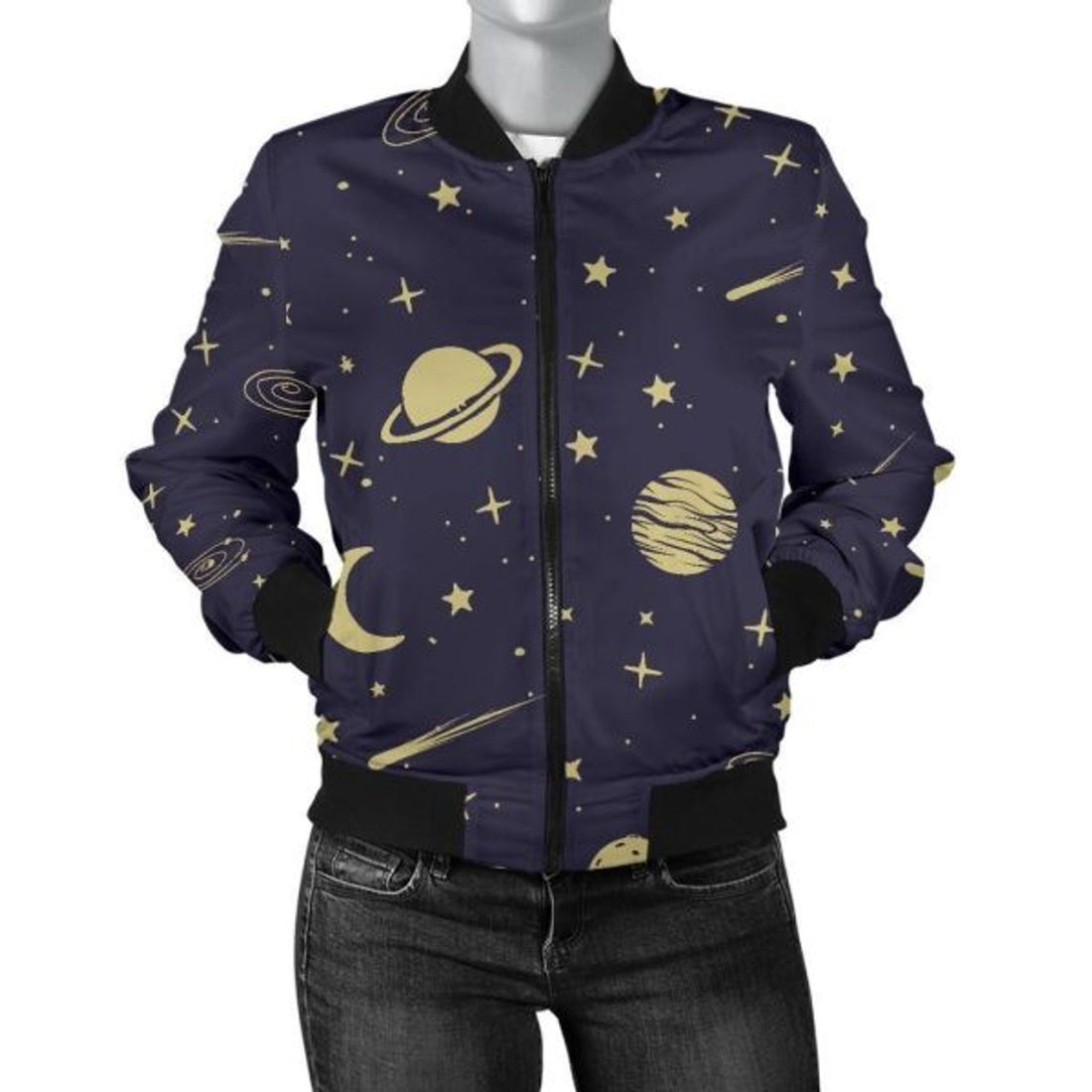 FUNSTUFFPRINT Constellation Pattern Print Women Casual 3D Bomber Jacket