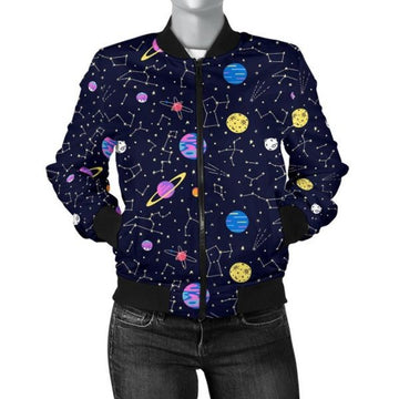 FUNSTUFFPRINT Constellation Planet Print Pattern Women Casual 3D Bomber Jacket
