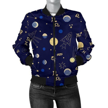 FUNSTUFFPRINT Constellation Print Pattern Women Casual 3D Bomber Jacket