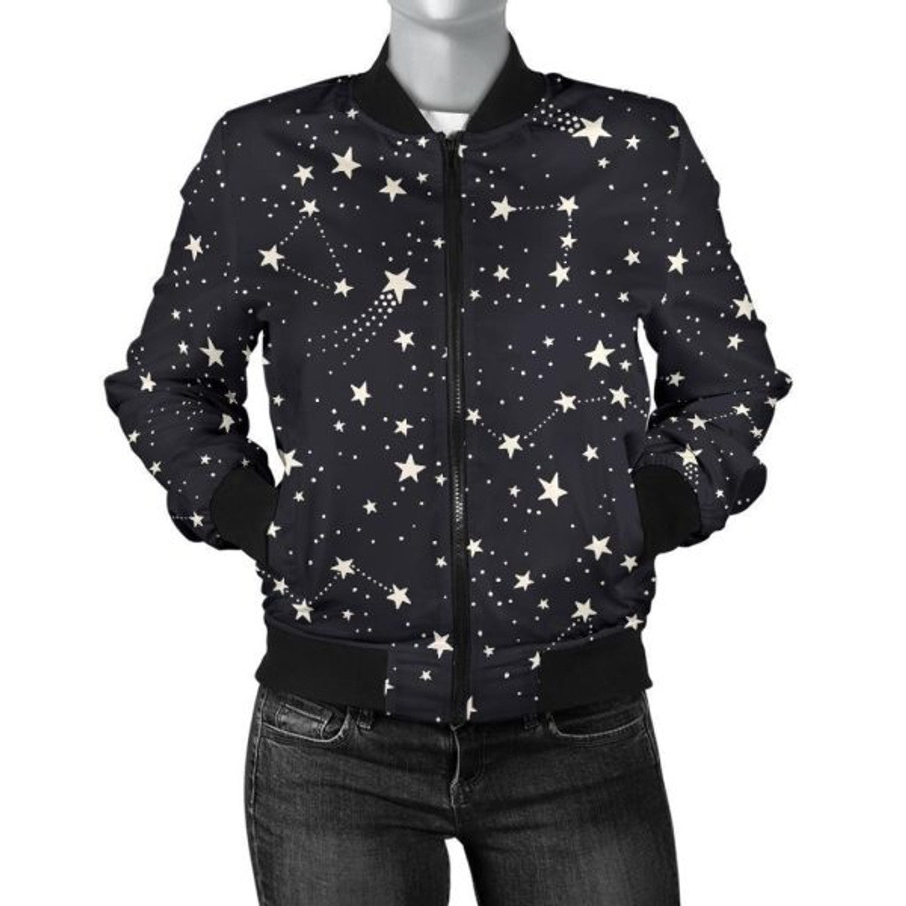FUNSTUFFPRINT Constellation Star Print Pattern Women Casual 3D Bomber Jacket