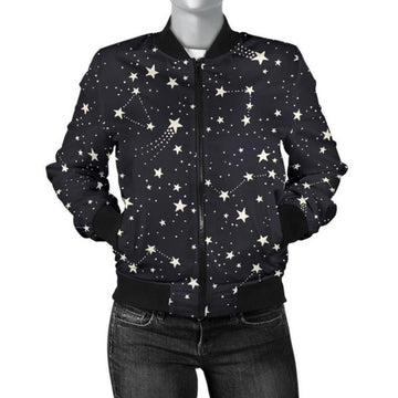FUNSTUFFPRINT Constellation Star Print Pattern Women Casual 3D Bomber Jacket