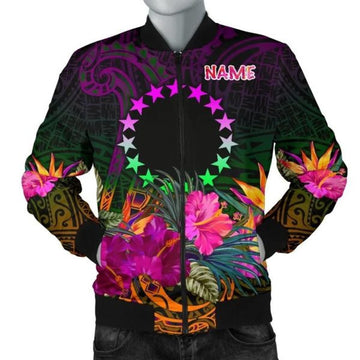 FUNSTUFFPRINT Cook Islands Personalised Polynesian Men's Bomber Jacket - Summer Hibiscus 3D Bomber Jacket