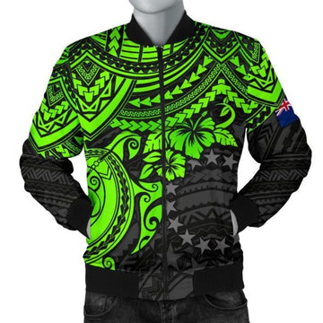 FUNSTUFFPRINT Cook Islands Polynesian Bomber Jacket (Men) - Green Turtle 3D Bomber Jacket
