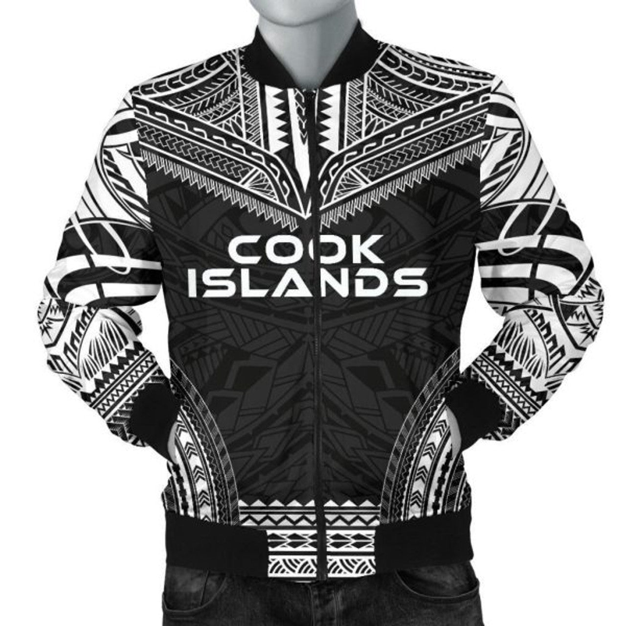 FUNSTUFFPRINT Cook Islands Polynesian Chief Men's Bomber Jacket - Black Version 3D Bomber Jacket