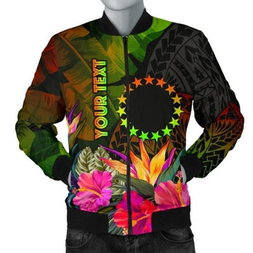 FUNSTUFFPRINT Cook Islands Polynesian Personalised Men's Bomber Jacket - Hibiscus and Banana Leaves 3D Bomber Jacket