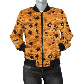 FUNSTUFFPRINT Cookie Biscuit Pattern Print Women Casual 3D Bomber Jacket