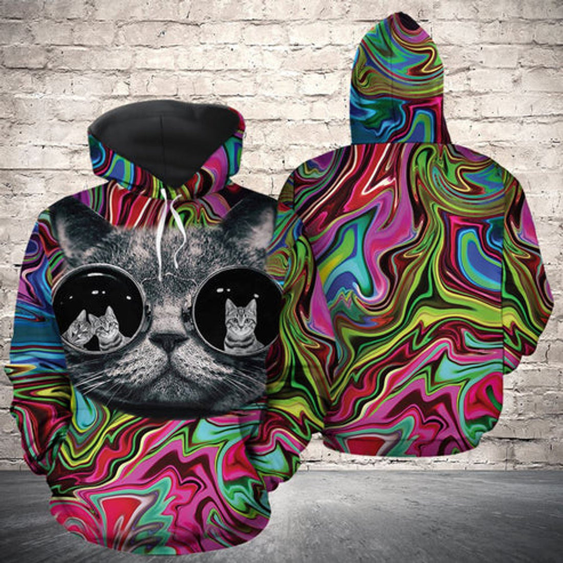FUNSTUFFPRINT 3D Cool Cat All Over 3D Hoodie and Zip Hoodie