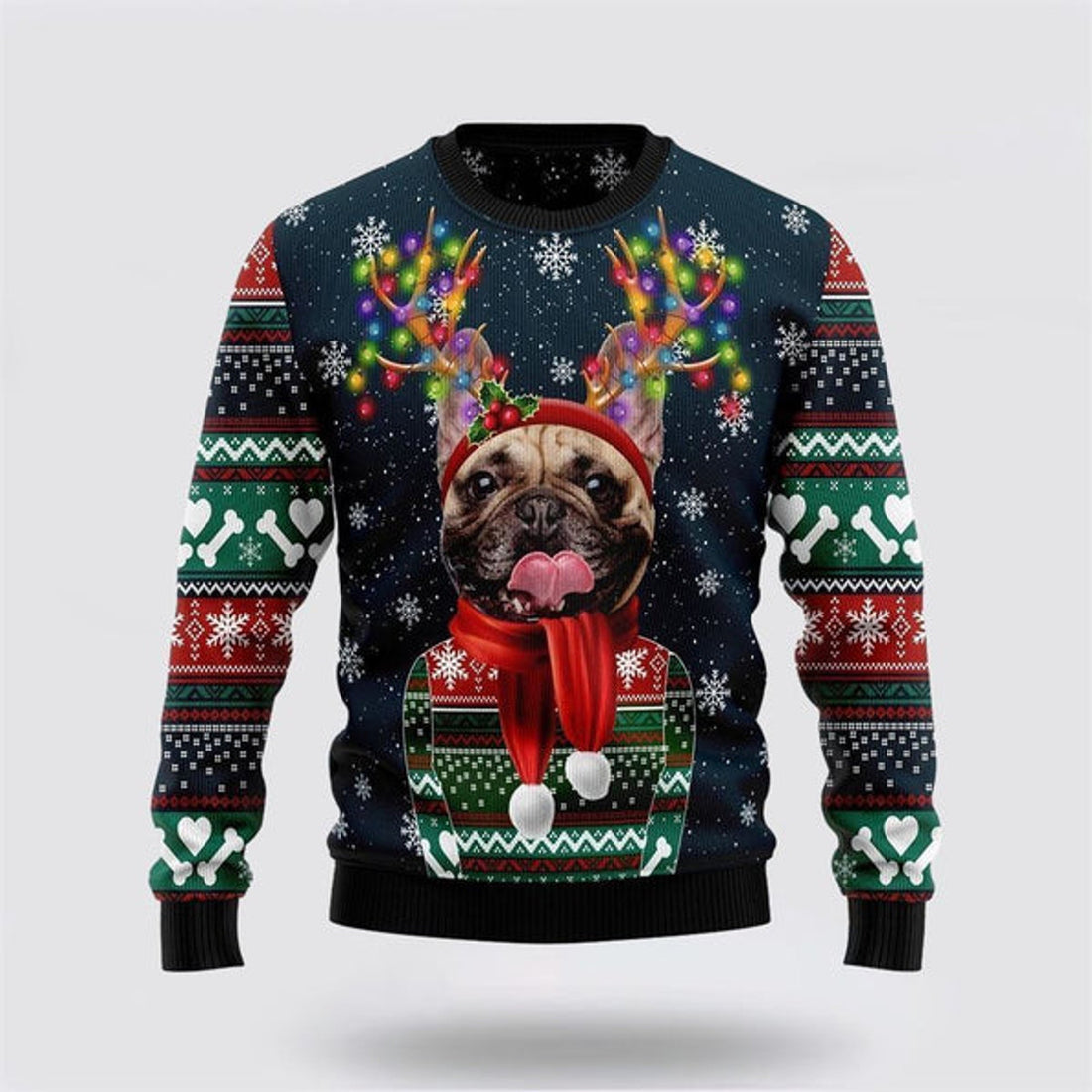 FUNSTUFFPRINT Cool French Bulldog Ugly Christmas Sweater For Men And Women, Gift For Christmas, Best Winter Christmas Outfit Ugly  Sweater