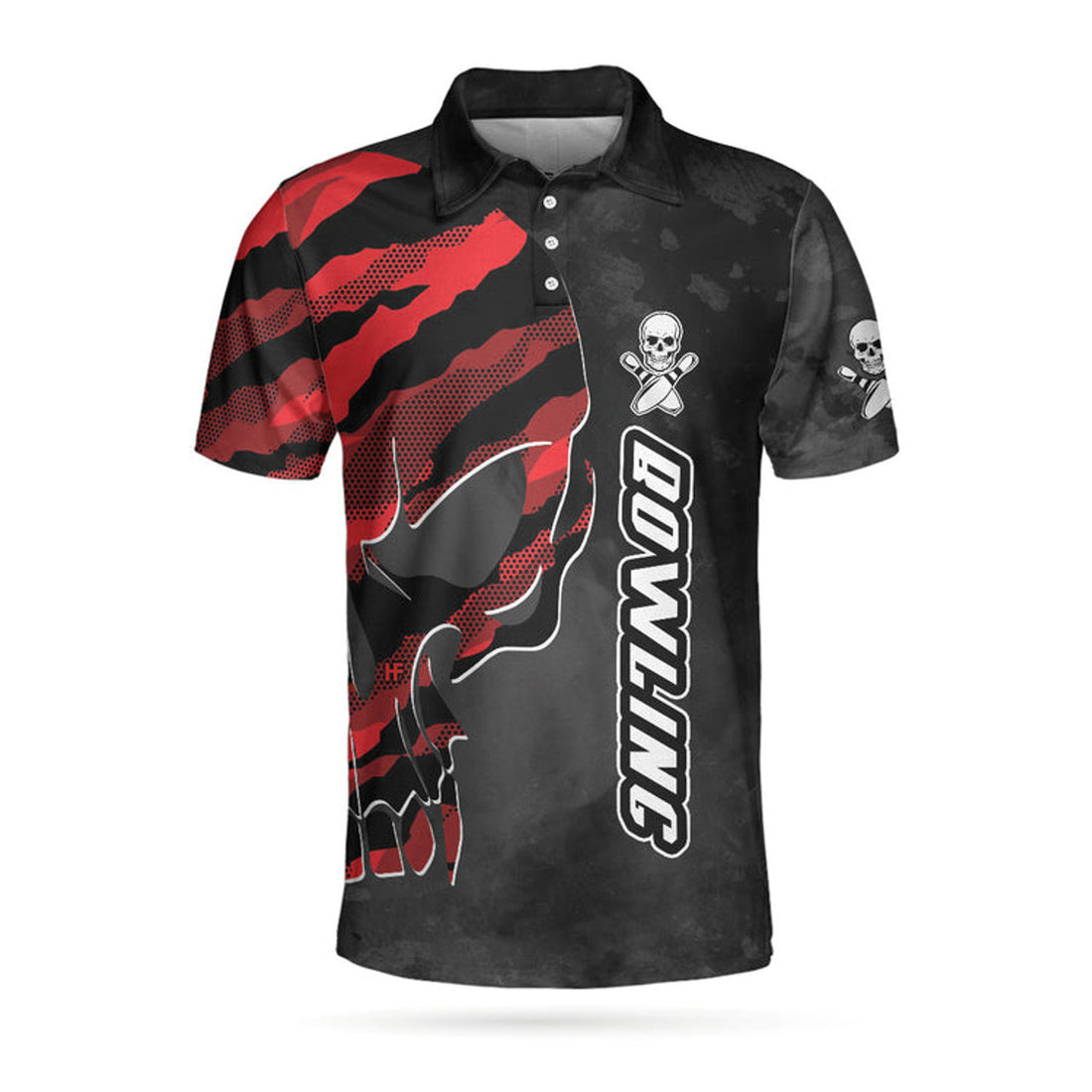 Coolest Skull Bowling With Camouflage Pattern Bowling Polo Shirt, Camo Bowling Shirt For Men
