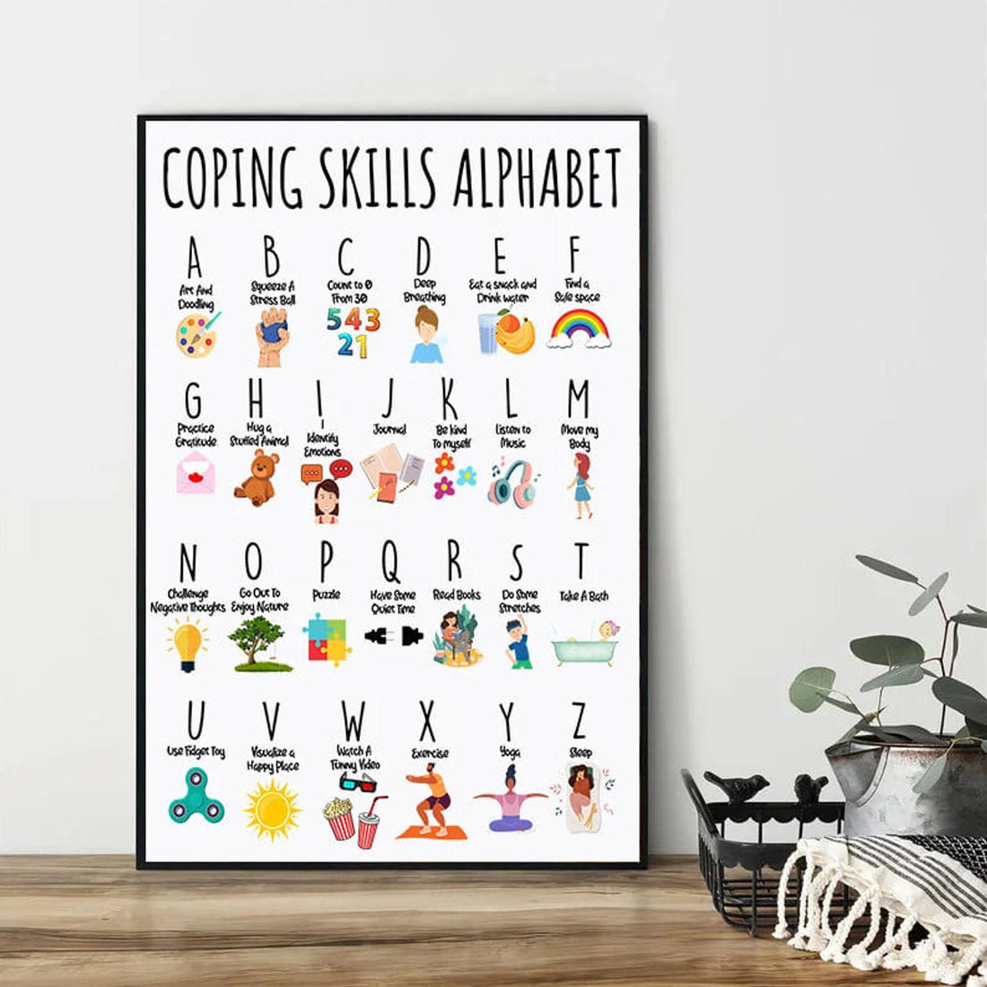 Coping Skill Alphabet, Poster Decor, Gift For Child, Wall Poster Poster and Canvas