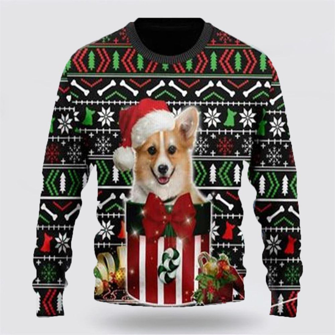 FUNSTUFFPRINT Corgi Christmas Dog Ugly Sweaters 3D - Gifts For Dog Lover Ugly Sweater