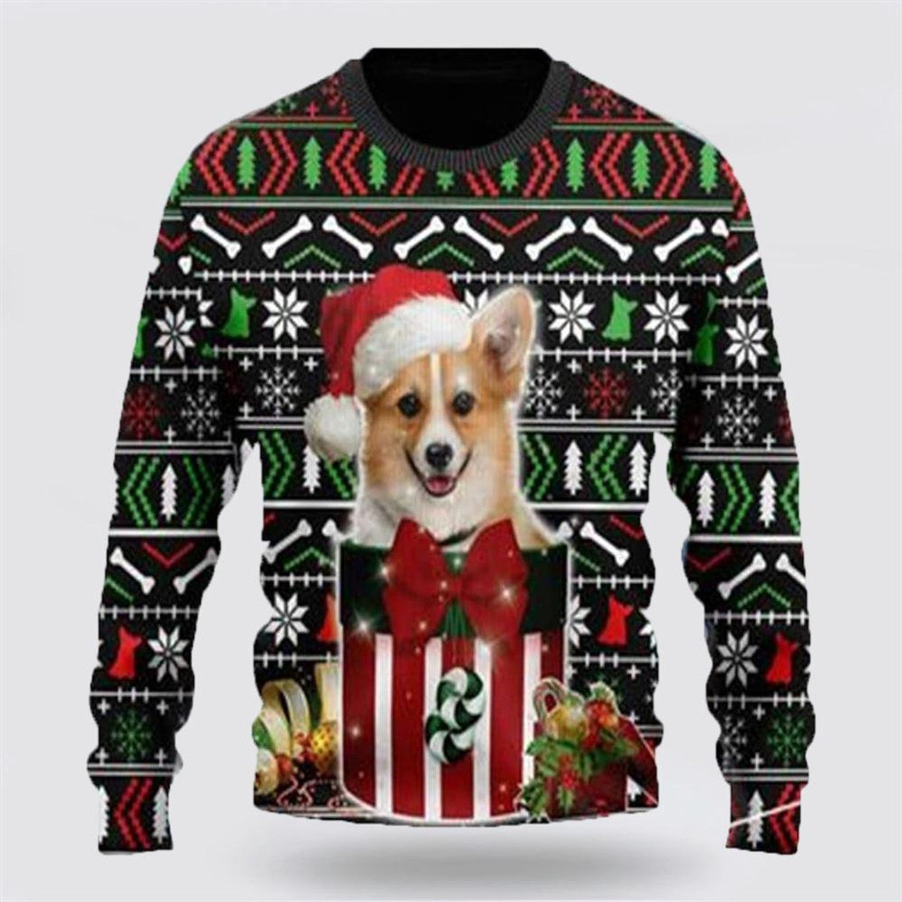 FUNSTUFFPRINT Corgi Christmas Dog Ugly Sweaters 3D - Gifts For Dog Lover Ugly Sweater