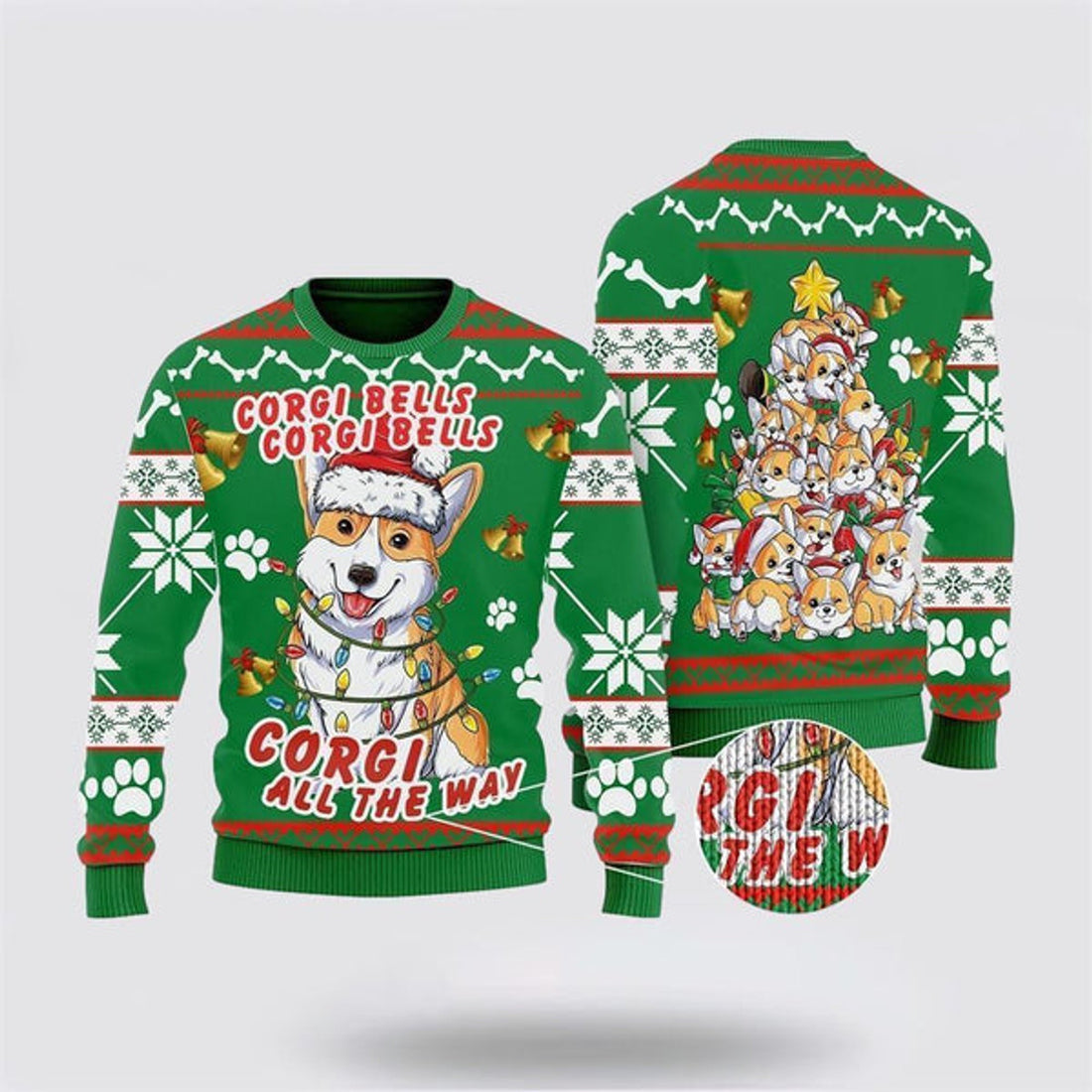 FUNSTUFFPRINT Corgi Dog Bells Christmas Ugly Christmas Sweater For Men And Women, Gift For Christmas, Best Winter Christmas Outfit Ugly  Sweater
