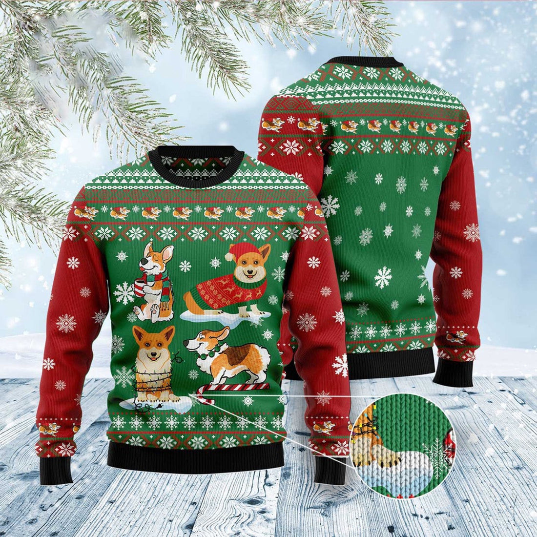 FUNSTUFFPRINT Corgi Snow Day Ugly Christmas Sweater, Dog Ugly Christmas Sweater, Ugly Dog Sweaters Ugly  Sweater