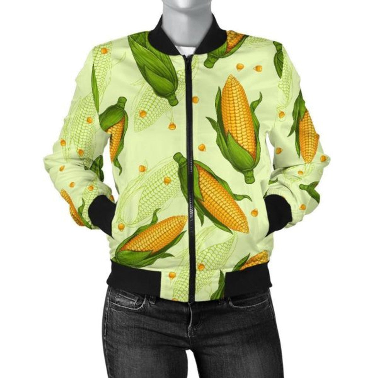 FUNSTUFFPRINT Corn Pattern Print Women Casual 3D Bomber Jacket