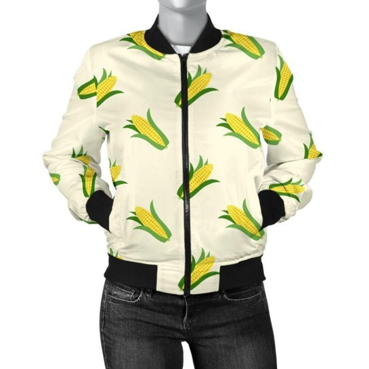 FUNSTUFFPRINT Corn Print Pattern Women Casual 3D Bomber Jacket