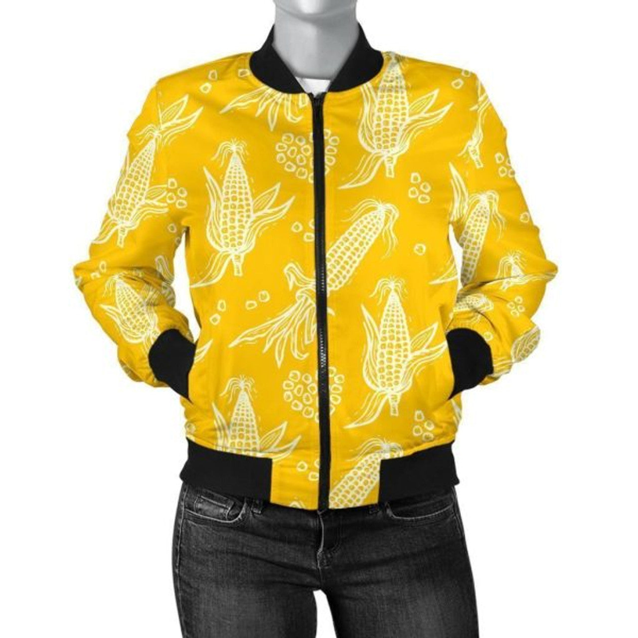 FUNSTUFFPRINT Corn Yellow Pattern Print Women Casual 3D Bomber Jacket