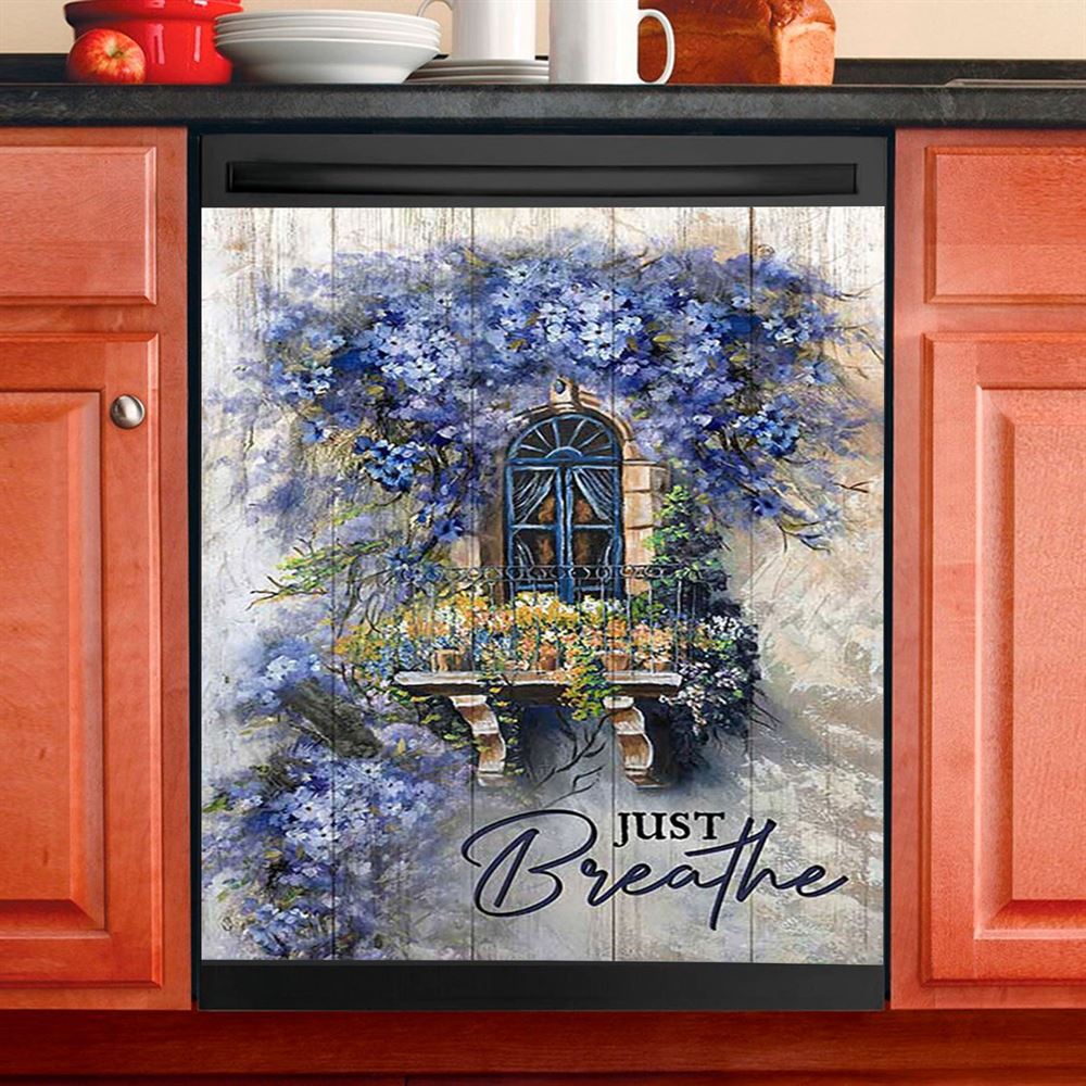 Cosmos Flower Just Breathe Dishwasher Cover, Bible Verse Dishwasher Magnet Cover, Christian Inspirational Kitchen Decor