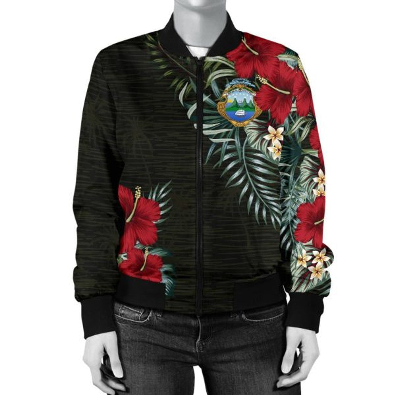 FUNSTUFFPRINT Costa Rica Hibiscus Women's 3D Bomber Jacket
