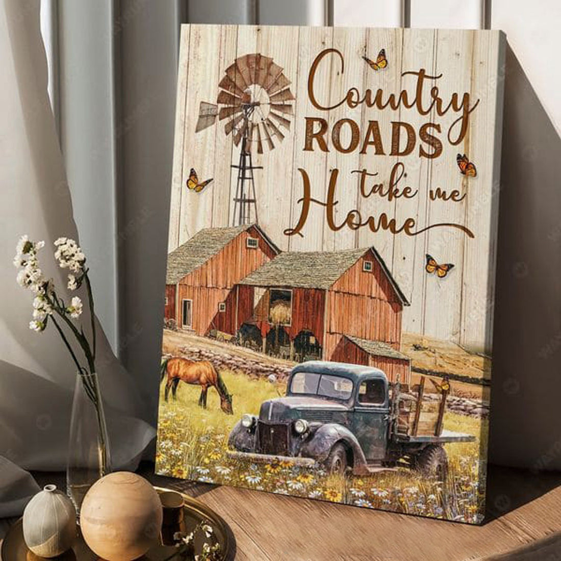 Country Roads Take Me Home, Horse Lover, Farmer Poster Poster and Canvas