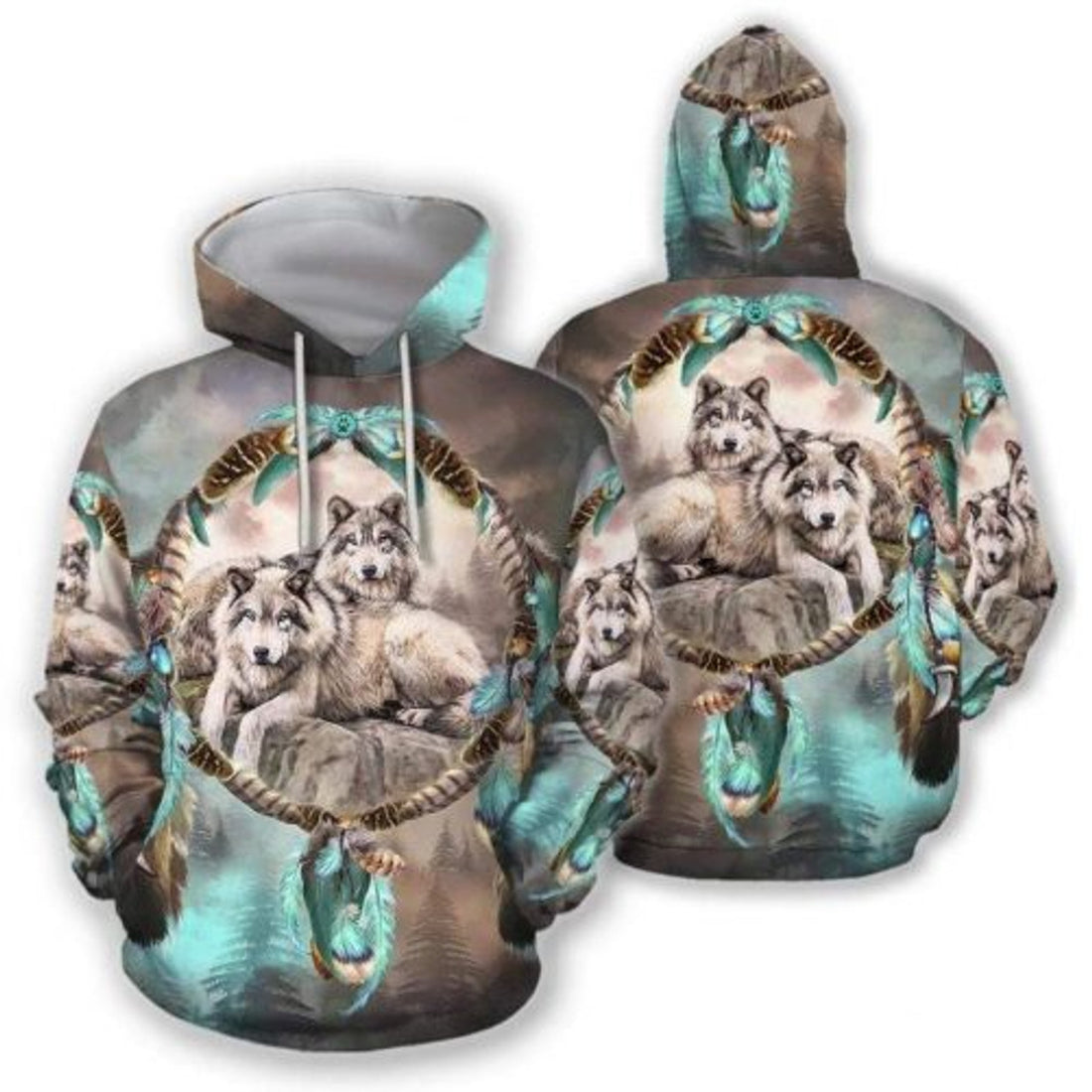 FUNSTUFFPRINT Wolf Couple 3D All Over Hoodie Dreamcatcher
 3D Hoodie and Zip Hoodie