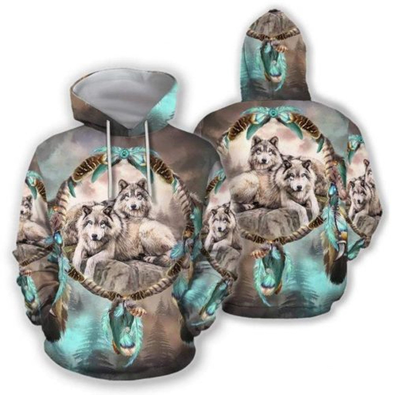 FUNSTUFFPRINT Wolf Couple 3D All Over Hoodie Dreamcatcher
 3D Hoodie and Zip Hoodie