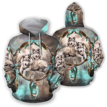 FUNSTUFFPRINT Wolf Couple 3D All Over Hoodie Dreamcatcher
 3D Hoodie and Zip Hoodie