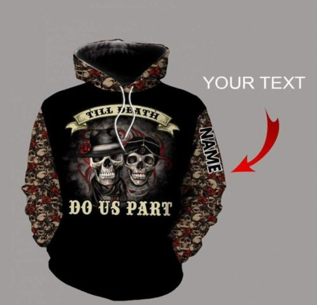 FUNSTUFFPRINT Personalized Skull Couple 3D All Over Hoodie Till Death Do Us Part 3D Hoodie and Zip Hoodie