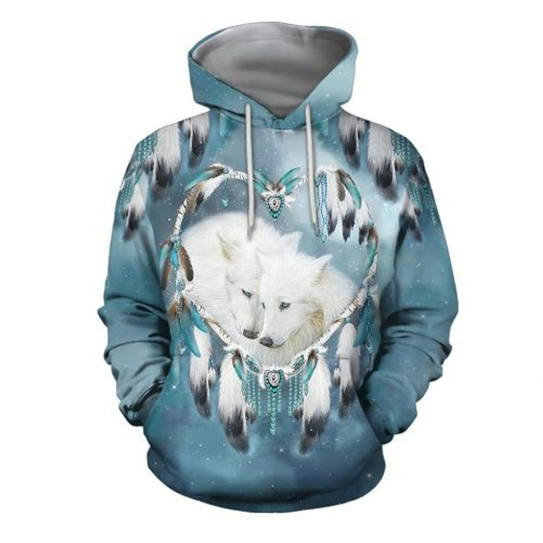 FUNSTUFFPRINT Wolf Couple 3D All Over Hoodie Dreamcatcher White 3D Hoodie and Zip Hoodie