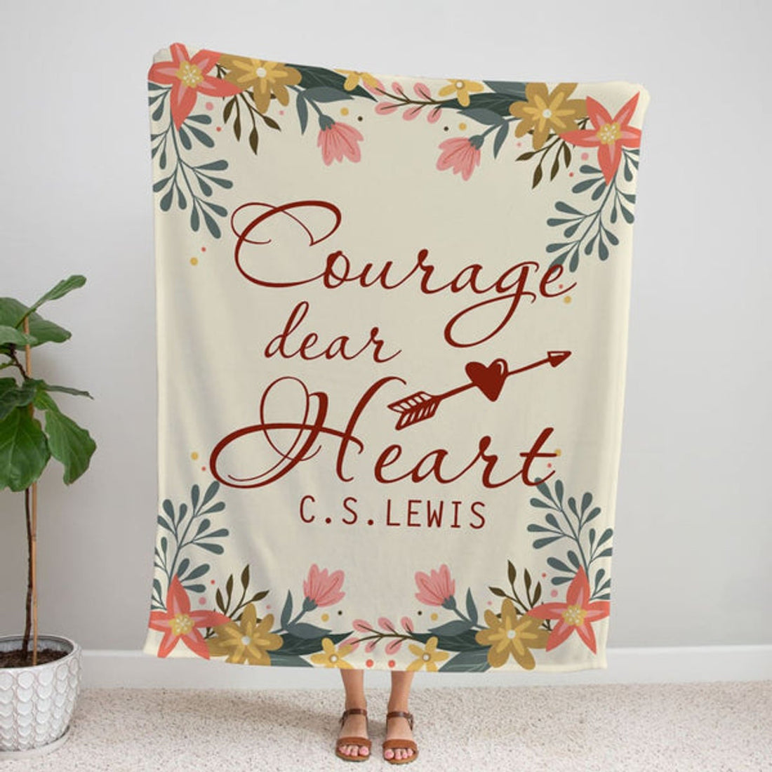 FUNSTUFFPRINT Courage Dear Heart 2 Fleece Blanket - Christian Blanket - Bible Verse Blanket