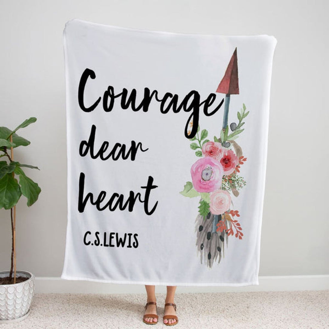 FUNSTUFFPRINT Courage Dear Heart Fleece Blanket - Christian Blanket - Bible Verse Blanket
