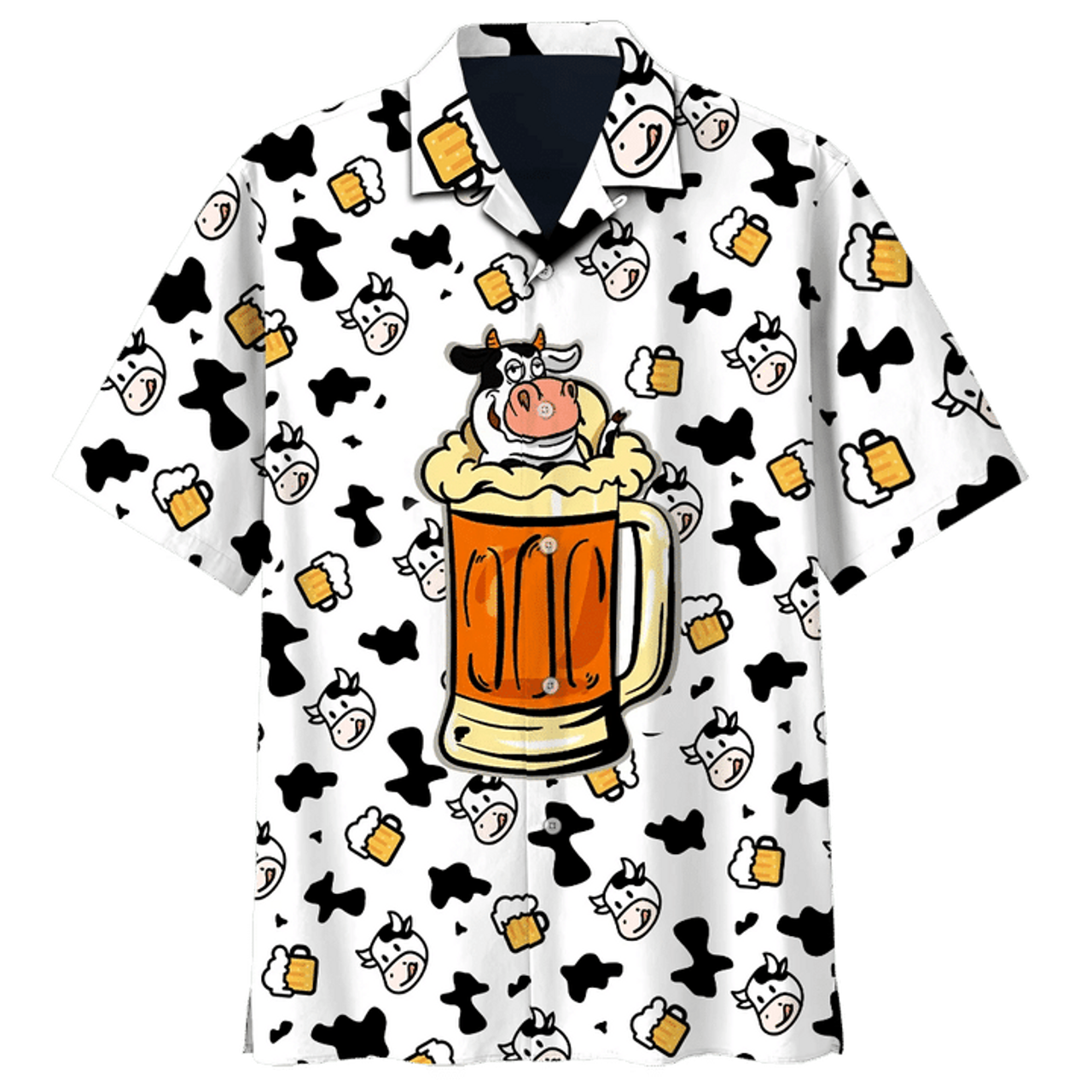 Cow And Beer Cow Skin Pattern Black And White Theme Hawaiian Shirt