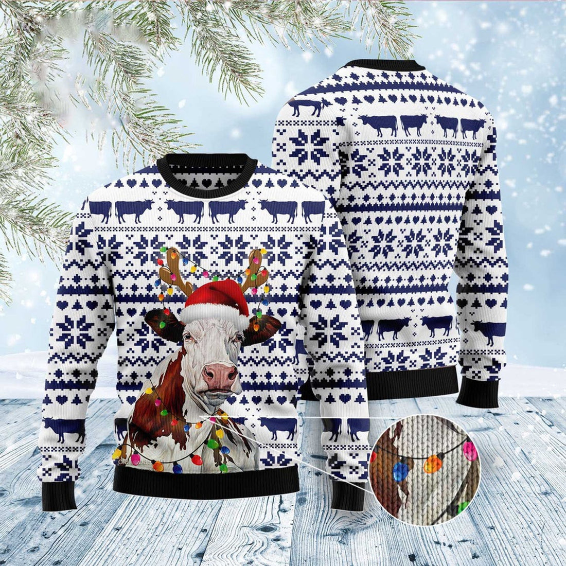 FUNSTUFFPRINT Cow Christmas Reunion Ugly Christmas Sweater, Christmas Sweater, Ugly Sweater, Funny Xmas Sweaters Ugly Sweater