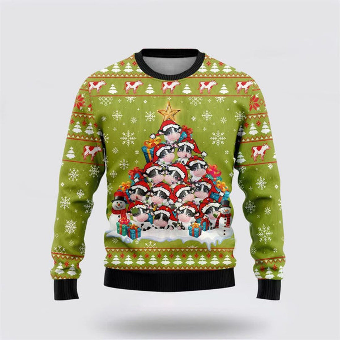 FUNSTUFFPRINT Cow Christmas Tree Ugly Christmas Sweater, Farm Sweater, Christmas Gift, Best Winter Outfit Christmas Ugly Sweater