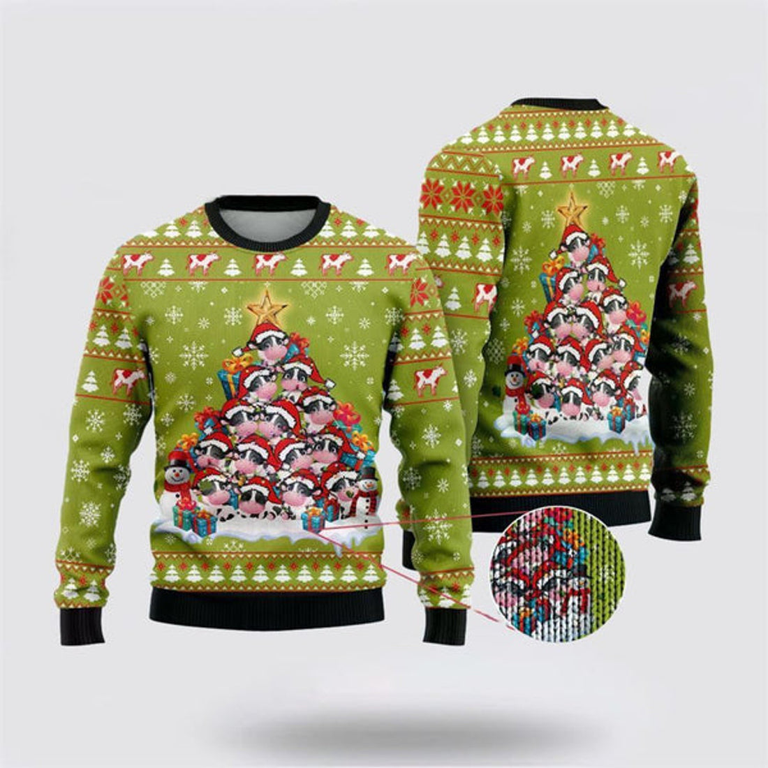 FUNSTUFFPRINT Cow Christmas Tree Ugly Christmas Sweater, Farm Sweater, Christmas Gift, Best Winter Outfit Christmas Ugly Sweater
