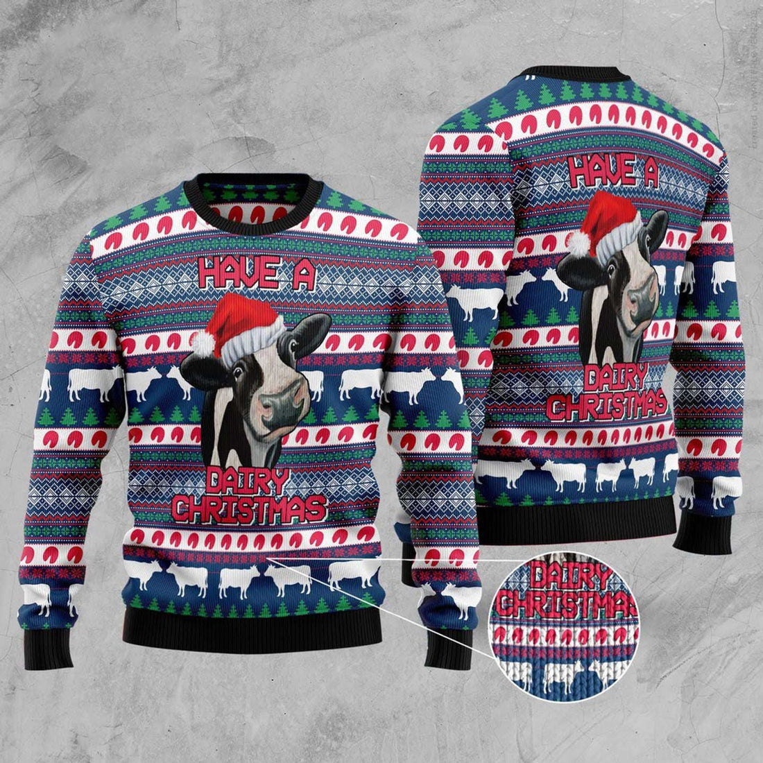 FUNSTUFFPRINT Cow Dairy Christmas Ugly Christmas Sweater, Christmas Sweater, Ugly Sweater, Funny Xmas Sweaters Ugly Sweater